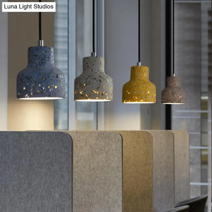 Terrazzo Cement Pendant Light with Adjustable Cord, Single Bulb Fixture for Kitchen Island, Entryway & Dining Room, Modern Industrial