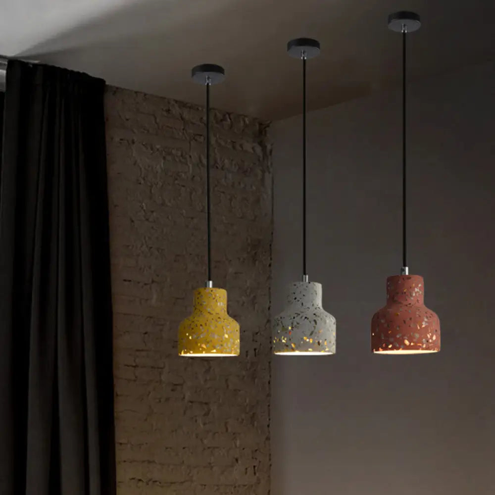 Terrazzo Cement Pendant Light with Adjustable Cord, Single Bulb Fixture for Kitchen Island, Entryway & Dining Room, Modern Industrial