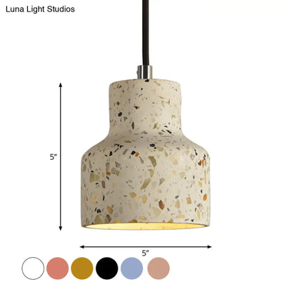 Terrazzo Cement Pendant Light with Adjustable Cord, Single Bulb Fixture for Kitchen Island, Entryway & Dining Room, Modern Industrial