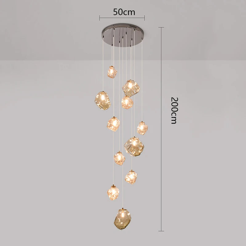 Modern Multi-Light Stairwell Chandelier with Remote – Dimmable LED Cluster Pendant for High Ceilings – Glass Globe Hanging Light