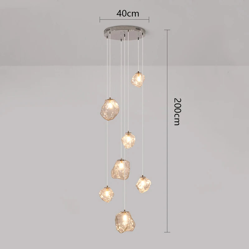 Modern Multi-Light Stairwell Chandelier with Remote – Dimmable LED Cluster Pendant for High Ceilings – Glass Globe Hanging Light
