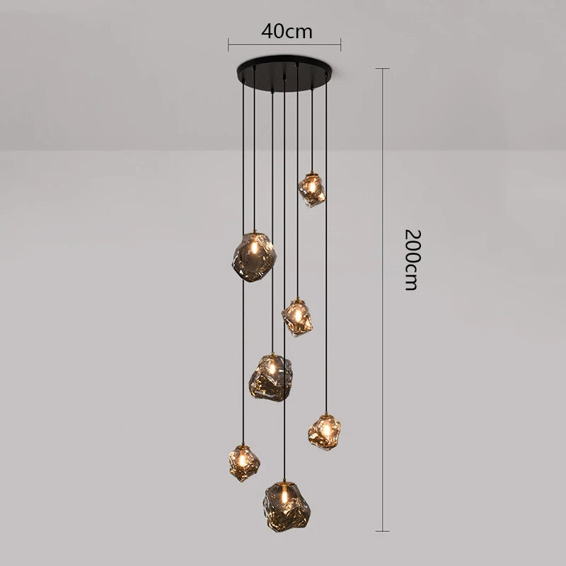 Modern Multi-Light Stairwell Chandelier with Remote – Dimmable LED Cluster Pendant for High Ceilings – Glass Globe Hanging Light