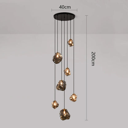 Modern Multi-Light Stairwell Chandelier with Remote – Dimmable LED Cluster Pendant for High Ceilings – Glass Globe Hanging Light