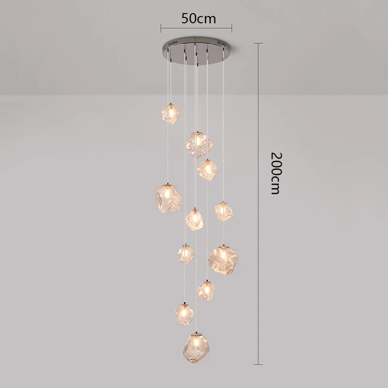 Modern Multi-Light Stairwell Chandelier with Remote – Dimmable LED Cluster Pendant for High Ceilings – Glass Globe Hanging Light