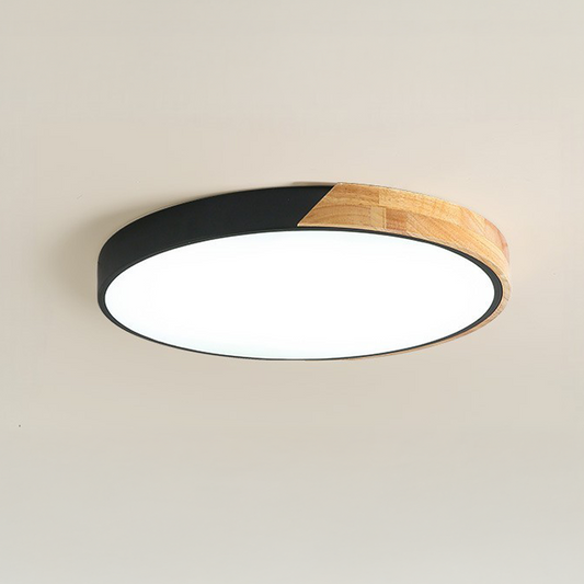 Lámpara de techo LED de madera, montaje empotrado redondo, diseño nórdico moderno para dormitorio o sala de estar – Acabado en negro o blanco