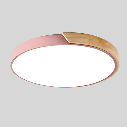 Round Wood Ceiling Light Fixture with LED – Scandinavian Style Flush Mount for Bedroom, Study & Hallway – 9" or 12" Diameter – Modern