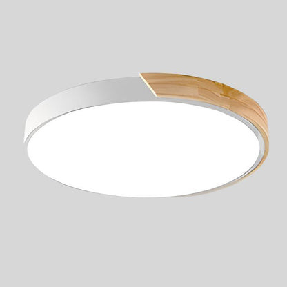 Round Wood Ceiling Light Fixture with LED – Scandinavian Style Flush Mount for Bedroom, Study & Hallway – 9" or 12" Diameter – Modern