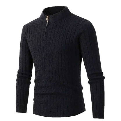 Men's Cable Knit Half-Zip Pullover Sweater – Classic Fit Ribbed Collar Knitwear for Casual & Smart Occasions