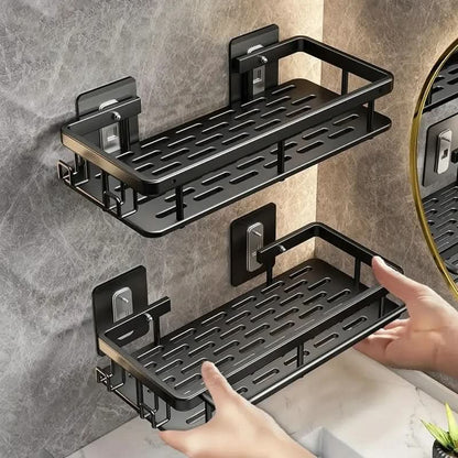 Adhesive Bathroom Corner Shelf - No Drill Wall Organizer with Strong Hold for Shampoo, Soap & Toiletries - ABS & Stainless Steel