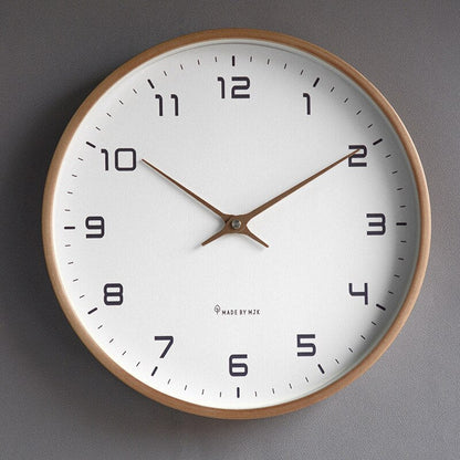 Silent Wooden Wall Clock with Scandinavian Design for Living Room & Bedroom Decor | Modern Minimalist Round Wood Face 12-Inch Quiet