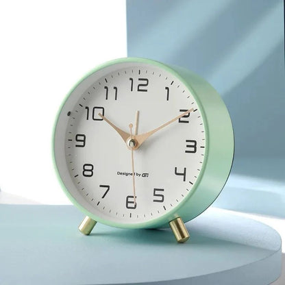 Contemporary Desk Clock Silent Sweep Movement Metal Frame Glass Face 6 Colors Bedroom Office Nightstand Quiet Timepiece Minimalist