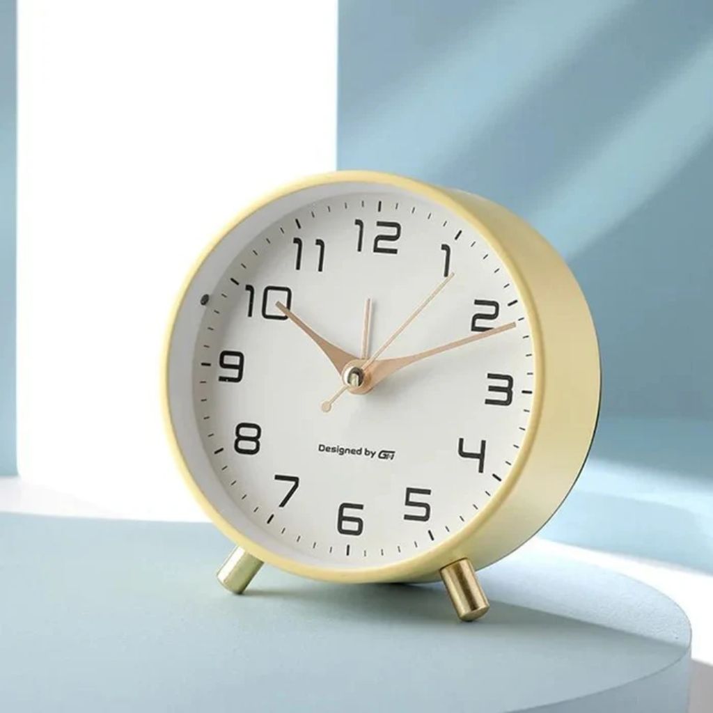 Contemporary Desk Clock Silent Sweep Movement Metal Frame Glass Face 6 Colors Bedroom Office Nightstand Quiet Timepiece Minimalist