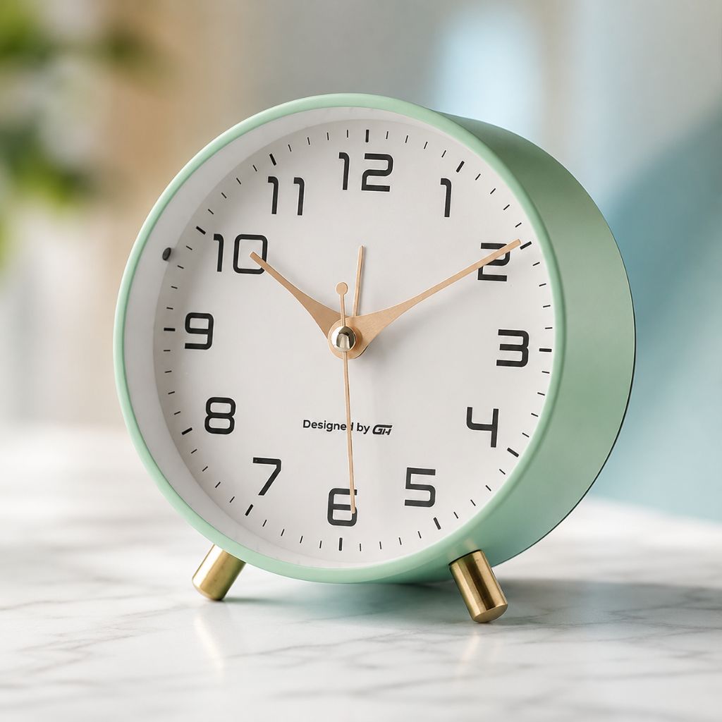 Contemporary Desk Clock Silent Sweep Movement Metal Frame Glass Face 6 Colors Bedroom Office Nightstand Quiet Timepiece Minimalist