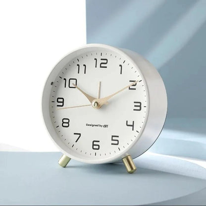 Contemporary Desk Clock Silent Sweep Movement Metal Frame Glass Face 6 Colors Bedroom Office Nightstand Quiet Timepiece Minimalist