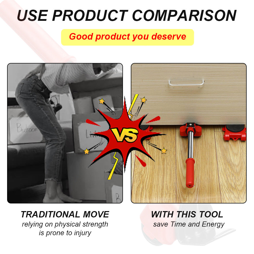 Heavy-Duty Furniture Moving Kit with Lifter Bar & Rolling Pads for Sofas Cabinets Appliances Hardwood Tile Carpet Floors Home Office