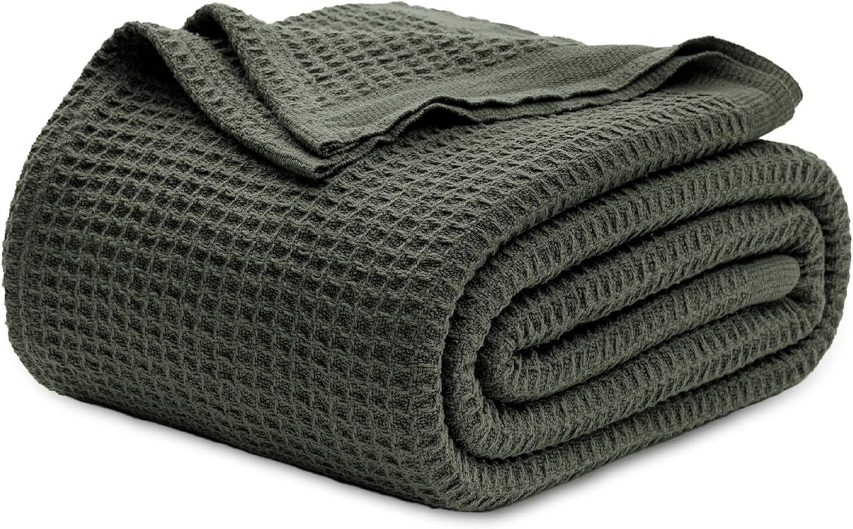Cozy Haven | 100% Cotton Queen Blanket with Cooling Waffle Weave | Soft & Breathable for Summer Comfort
