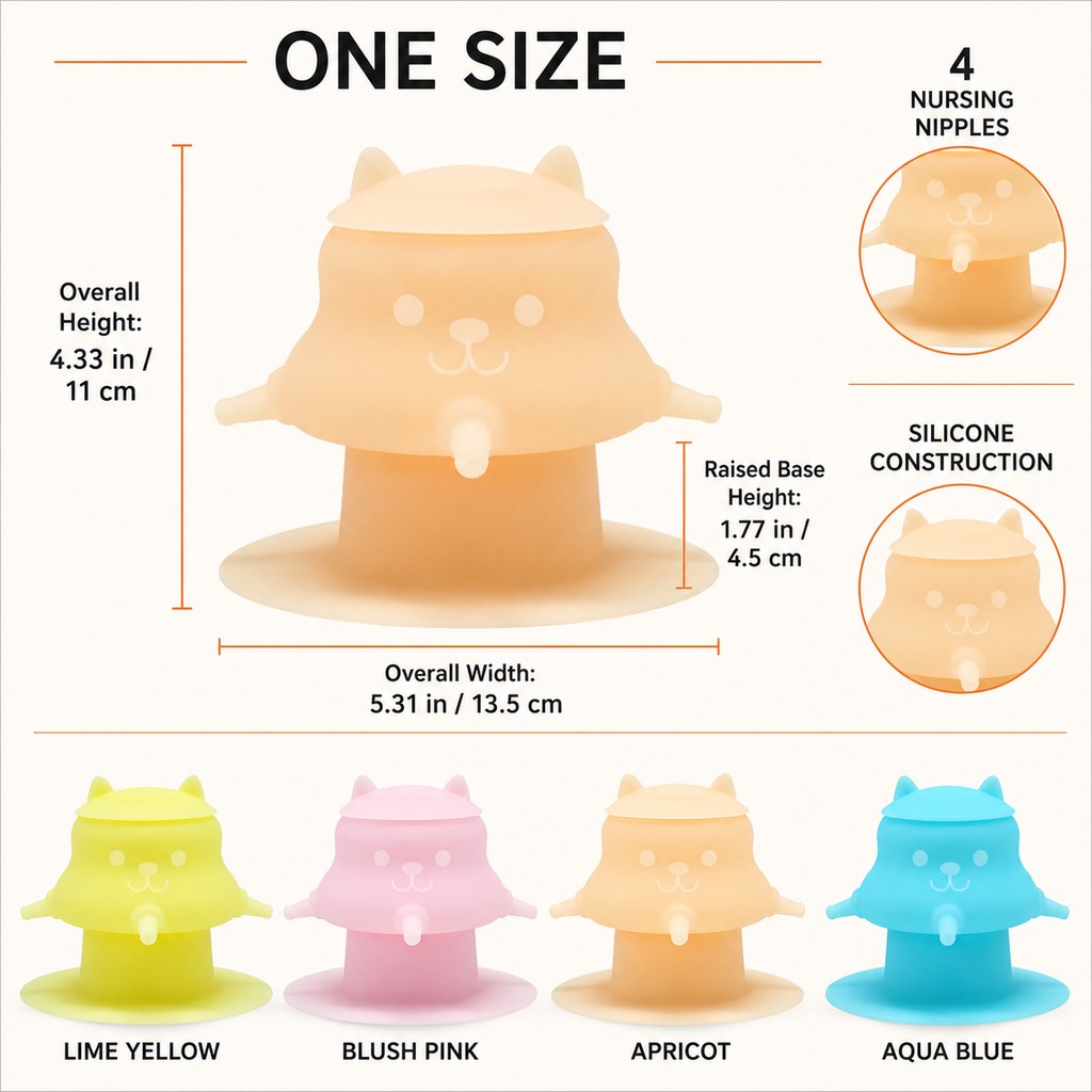 Ortekor 4-Nipple Silicone Nursing Feeder for Kittens & Puppies - Easier Litter Feeding with a Suction Base