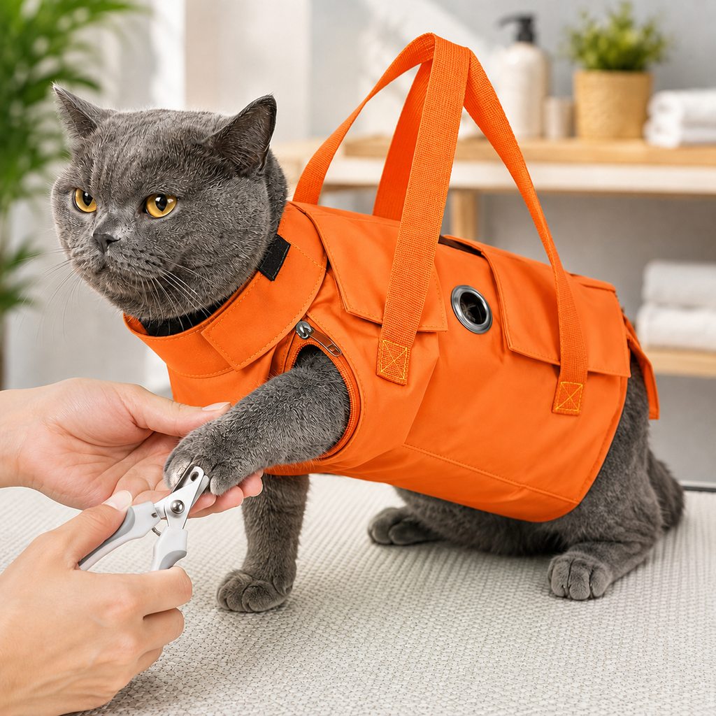 Ortekor Multi-Use Cat Carrier & Grooming Bag - Easy Paw Access for Vet Visits & At-Home Care