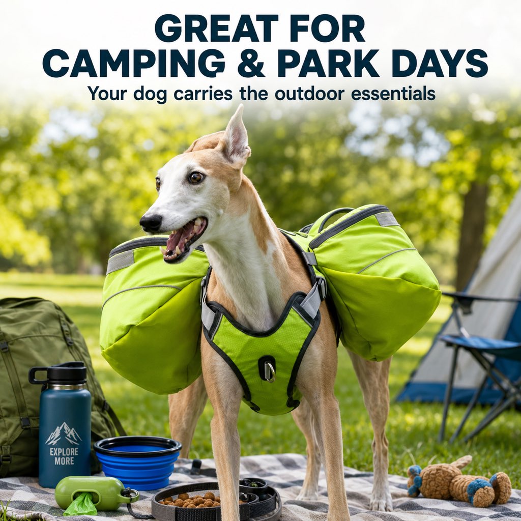 Ortekor Dog Saddlebag Backpack Harness for Hiking & Camping - Hands-Free Storage for Water, Treats & Trail Essentials