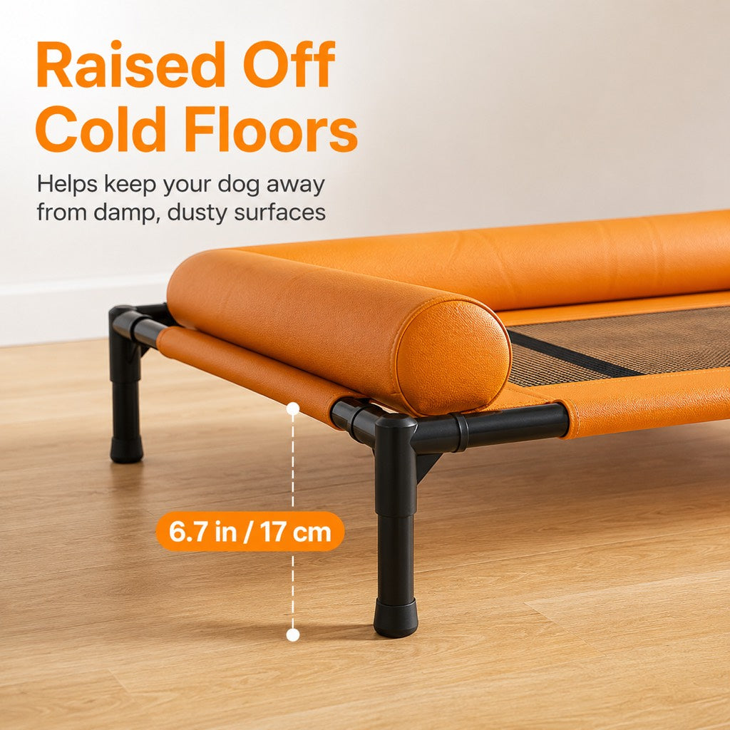 Ortekor French Bulldog Elevated Dog Cot for All-Season Indoor Naps - Breathable Raised Pet Bed with Soft Bolsters for Cooler Rest & Easy Cleaning