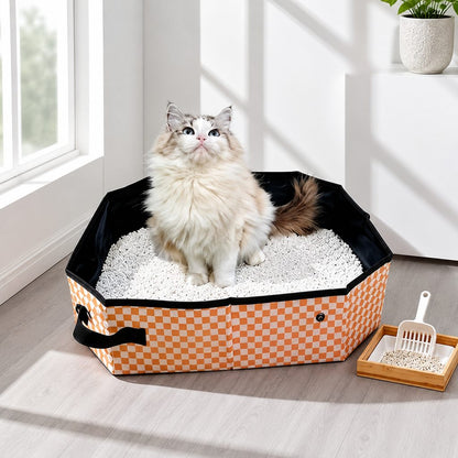 Ortekor Portable Foldable Cat Litter Box for Road Trips, Hotels & RV Travel - Reusable Waterproof Travel Cat Toilet to Stop Leaks & Save Space