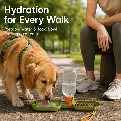 Ortekor Portable Folding Pet Water & Food Cup for Walks & Hiking - 15.6 oz Leak-Resistant Dog & Cat Travel Bottle Bowl