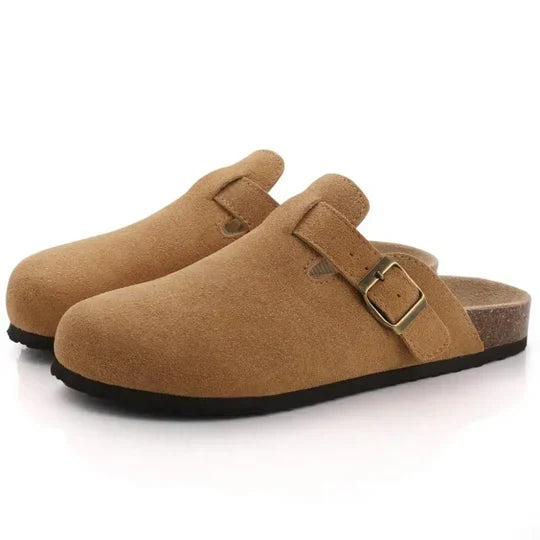 Women's Cork Footbed Sandals with Suede Straps – Adjustable Buckle Slide Slippers for Arch Support, Indoor Outdoor Casual Comfort Shoes