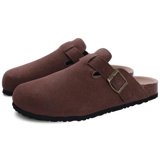 Women's Cork Footbed Sandals with Suede Straps – Adjustable Buckle Slide Slippers for Arch Support, Indoor Outdoor Casual Comfort Shoes