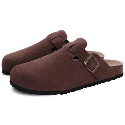 Women's Cork Footbed Sandals with Suede Straps – Adjustable Buckle Slide Slippers for Arch Support, Indoor Outdoor Casual Comfort Shoes