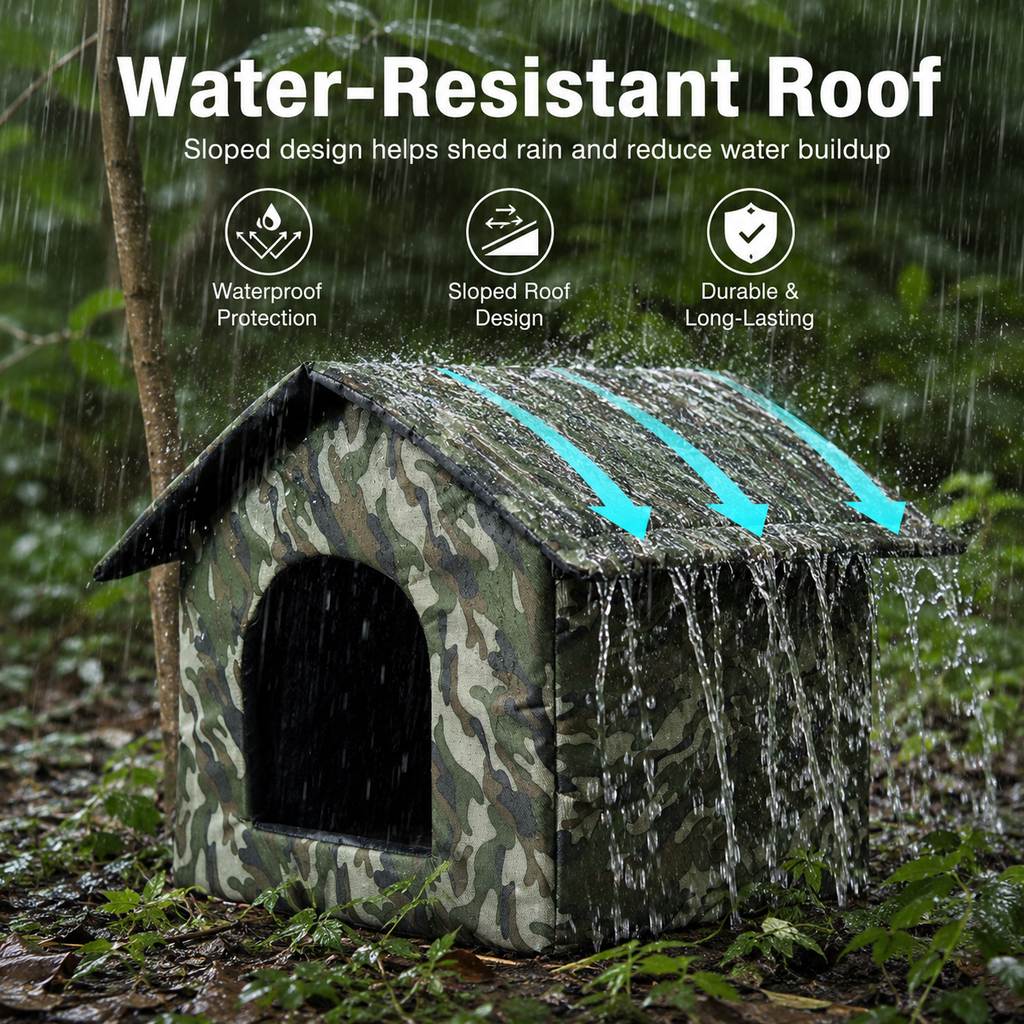 Ortekor Weather-Resistant Outdoor Cat House for Porches & Backyards - Cozy Shelter for Cats & Small Dogs