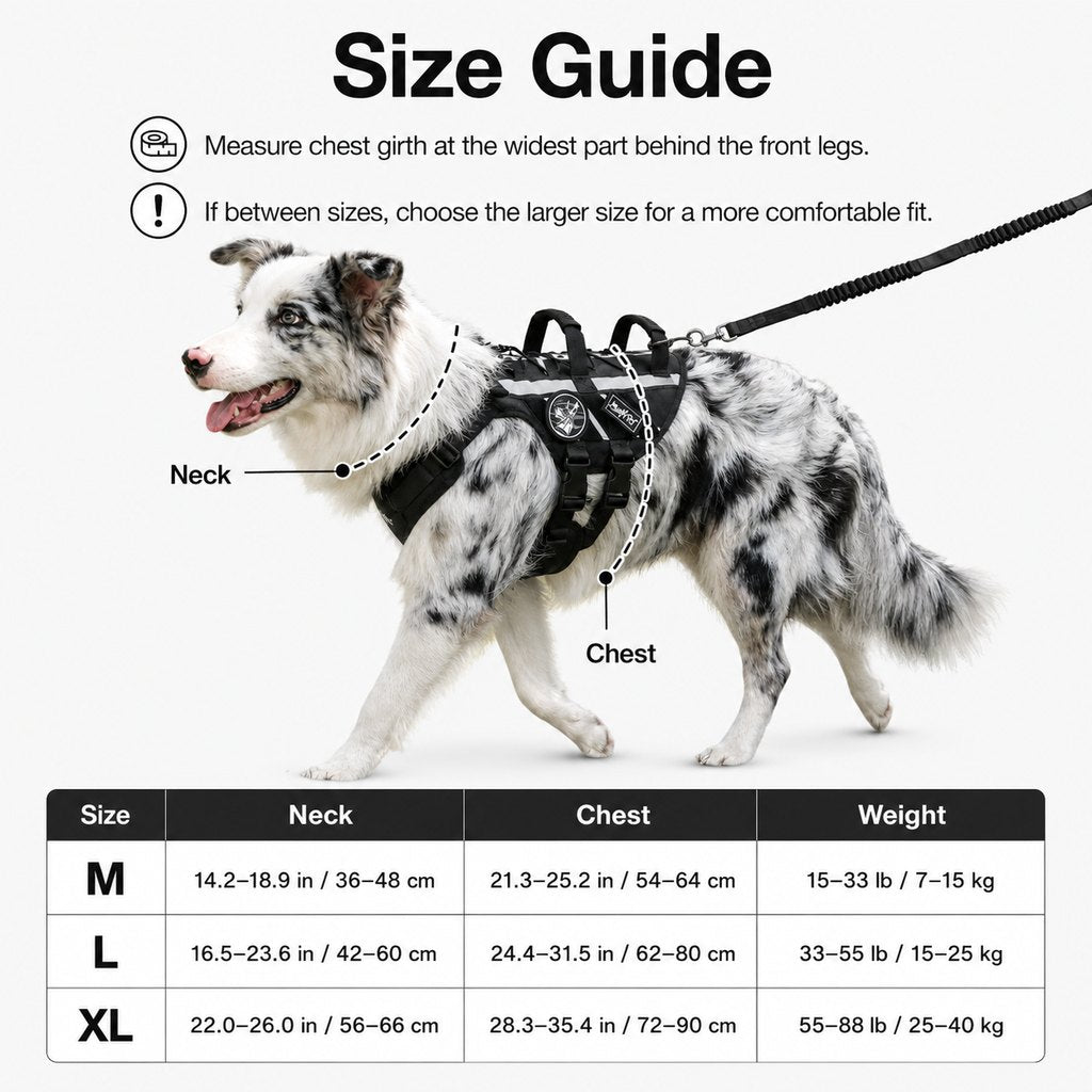 Ortekor Outdoor Dog Harness & Bungee Leash Set with Dual Handles, Storage Pouch & Patch Accessories for Hiking, Walking and Everyday Adventures