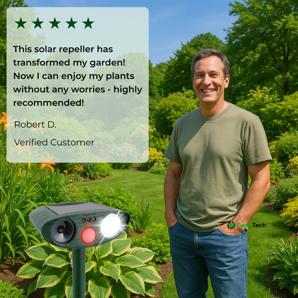 Motion-Activated Animal Deterrent with Solar Panel for Yard Protection | Ultrasonic Pest Control Device for Deer Dogs Raccoons
