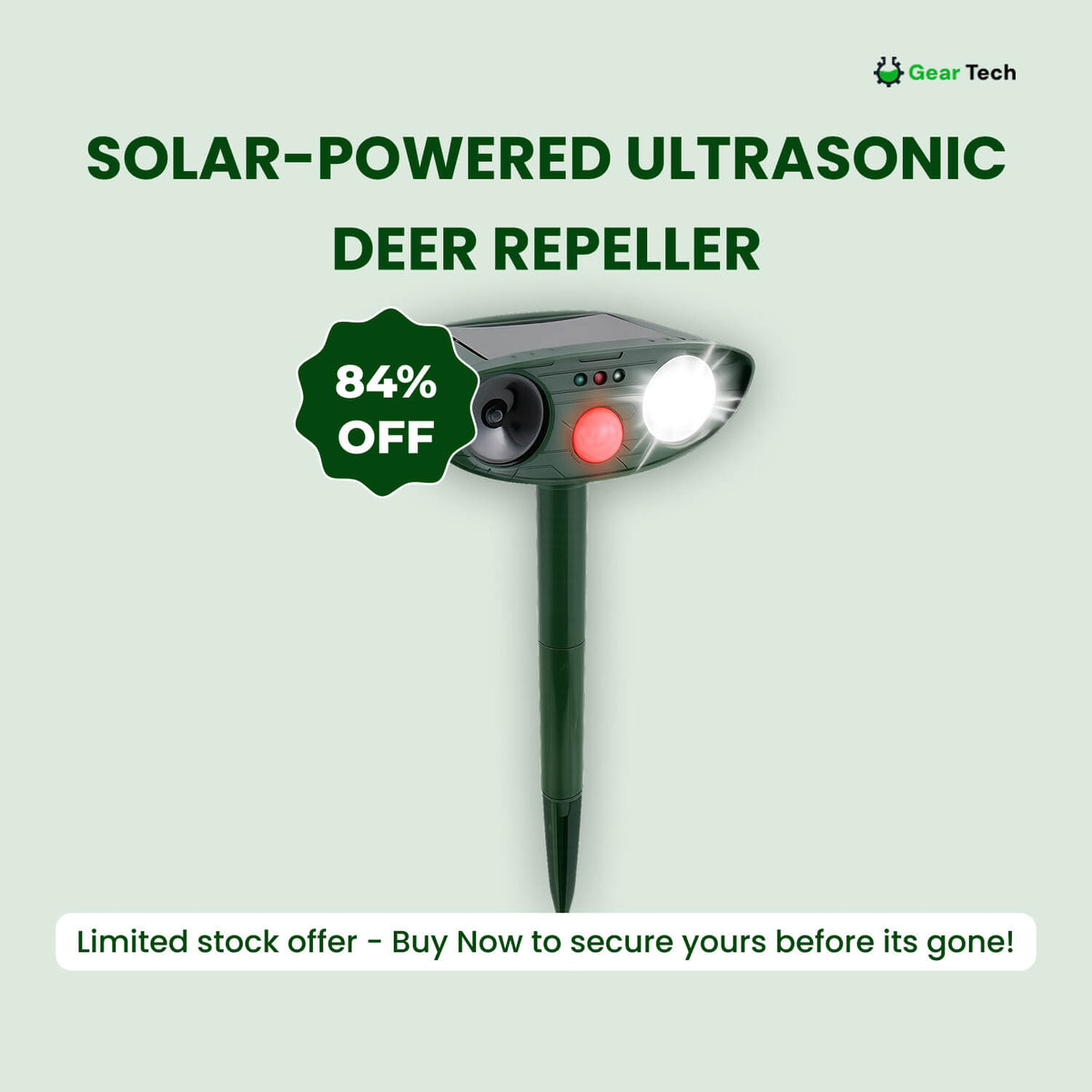 Motion-Activated Animal Deterrent with Solar Panel for Yard Protection | Ultrasonic Pest Control Device for Deer Dogs Raccoons