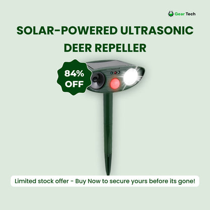 Motion-Activated Animal Deterrent with Solar Panel for Yard Protection | Ultrasonic Pest Control Device for Deer Dogs Raccoons