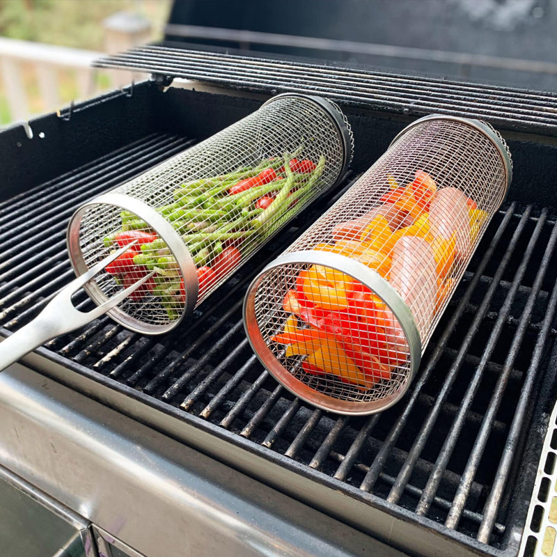 Rotating Tumble Basket for Outdoor Grills – 360° Roll Cage for Vegetables, Meat & Seafood – Stainless Steel BBQ Accessory