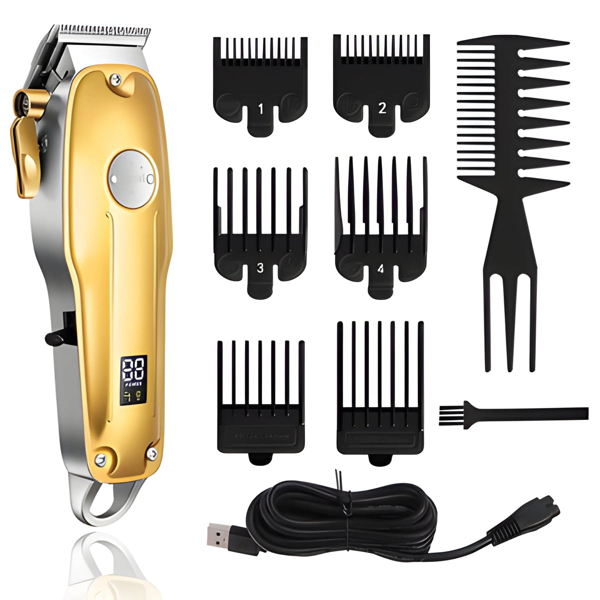 Metal Cordless Hair Trimmer Set with T-Blade Outliner & Foil Shaver for Men – Rechargeable Clippers with Adjustable Lever & 4 Guide Combs fo