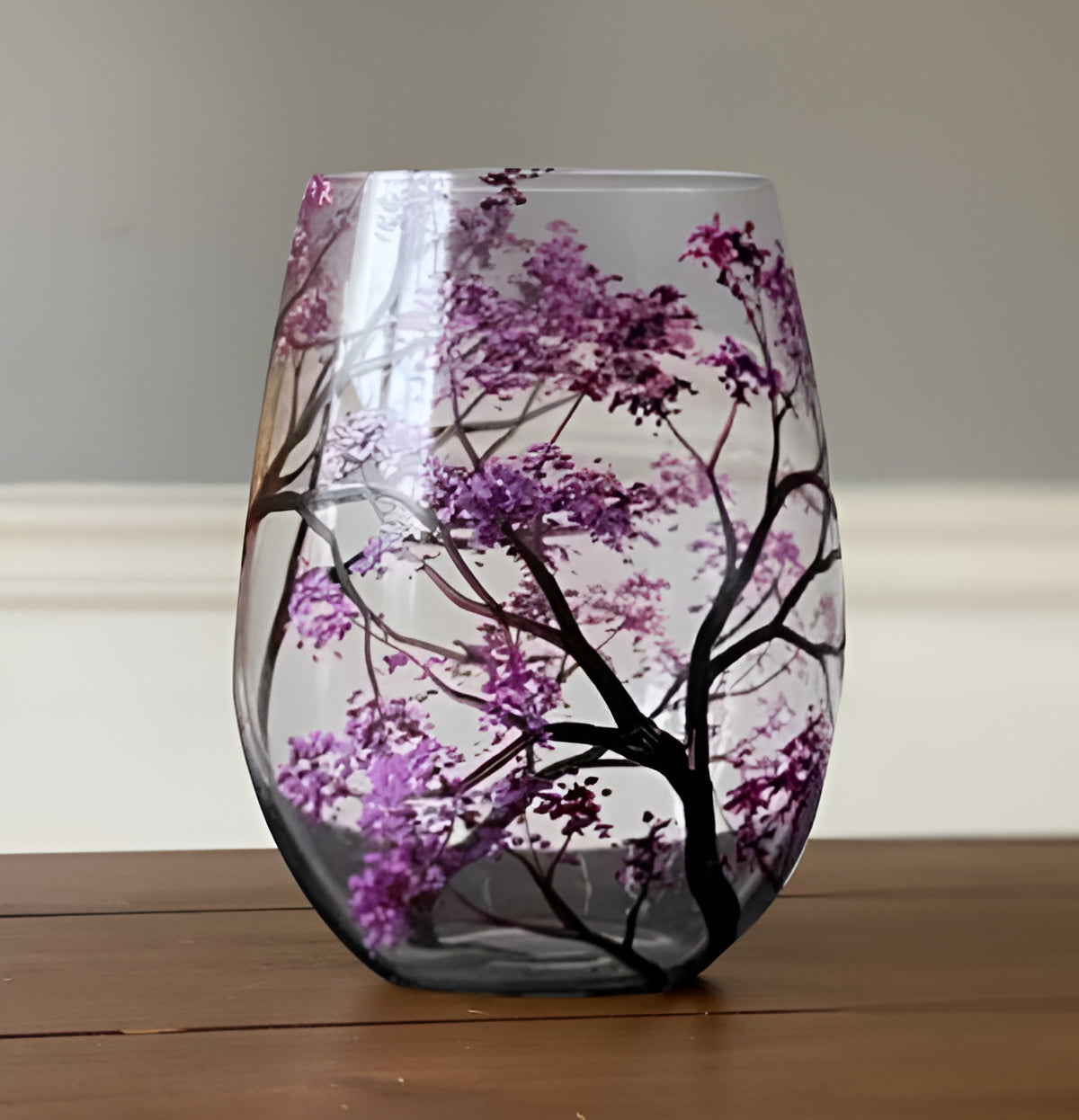 Hand-Painted Seasonal Tree Wine Glass Set – Artistic Stemmed or Stemless Design for Home Entertaining & Collectors