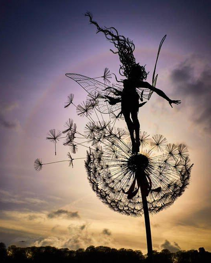 Metal Fairy Garden Stakes with Dandelions – Whimsical Outdoor Lawn Ornament for Flower Beds & Yards