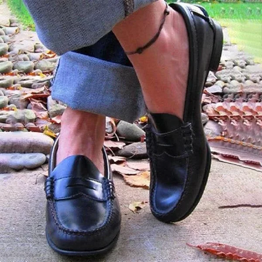 Mocasines sin cordones para mujer – Zapatos de piel vegana de tacón bajo para comodidad diaria y estilo retro – Bailarinas casuales de punta redonda para oficina, viajes y