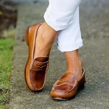 Women's Slip-On Loafers – Low Heel Vegan Leather Shoes for Everyday Comfort & Retro Style – Round Toe Casual Flats for Office, Travel &