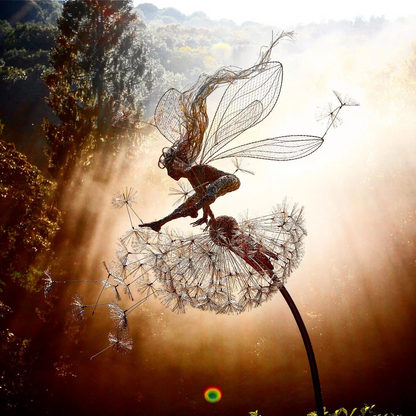 Metal Fairy Garden Stakes with Dandelions – Whimsical Outdoor Lawn Ornament for Flower Beds & Yards