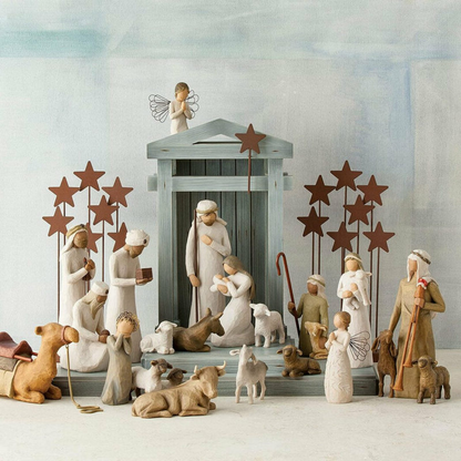 Handcrafted Wooden Nativity Scene with 20 Figurines – Complete Christmas Manger Display Set for Home Decor