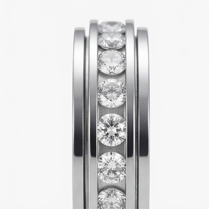 Titanium Steel Spinner Ring with Zirconia Stones for Anxiety Relief & Everyday Wear | Hypoallergenic Fidget Ring for Women & Men