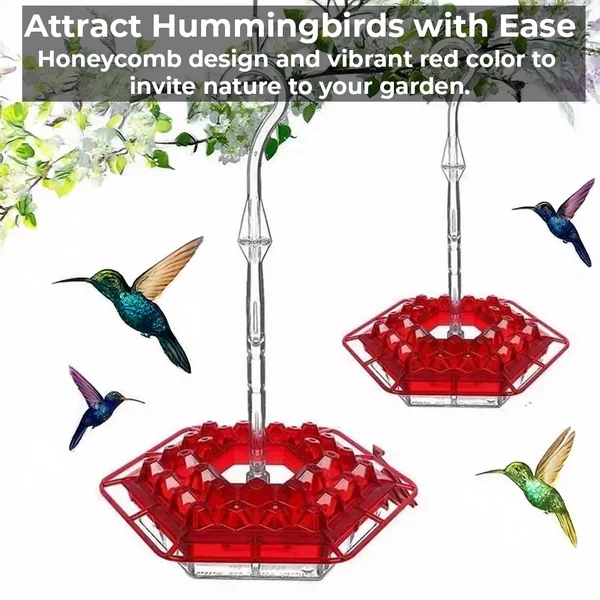 Hexagonal Nectar Station for Hummingbirds – 30 Feeding Openings, Built-In Insect Barrier, 12 oz Capacity, Weather-Proof Design for