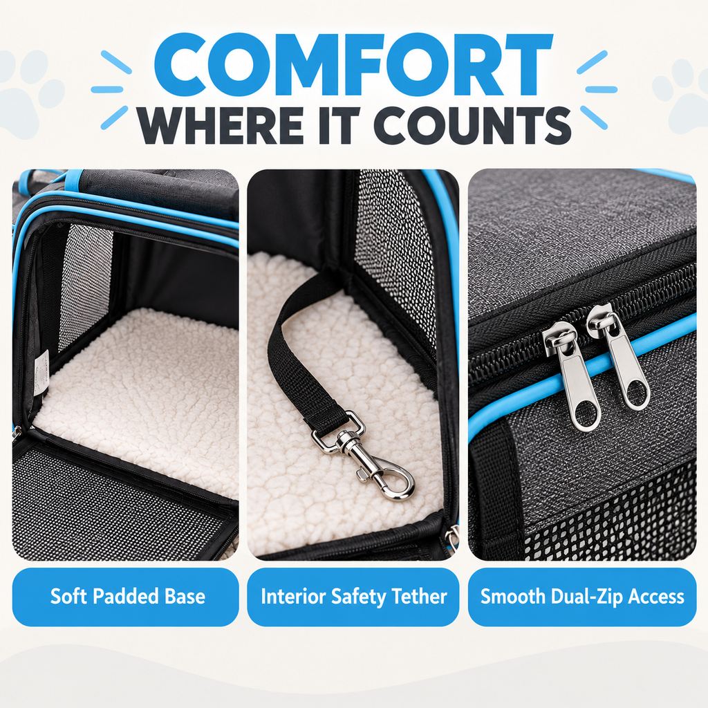 Ortekor Dual-Sided Expandable Pet Carrier for Cats & Small Dogs - More Room for Road Trips, Vet Visits & Travel
