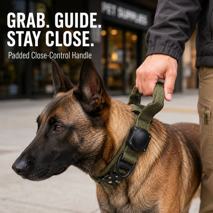 Ortekor AirTag-Compatible Tactical Dog Collar with Control Handle - Close Control for Walks, Trails & Busy Areas