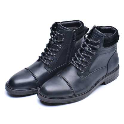 Men's Waterproof Leather Combat Boots with Reinforced Stitching & Anti-Slip Sole for Work, Hiking & Everyday Wear