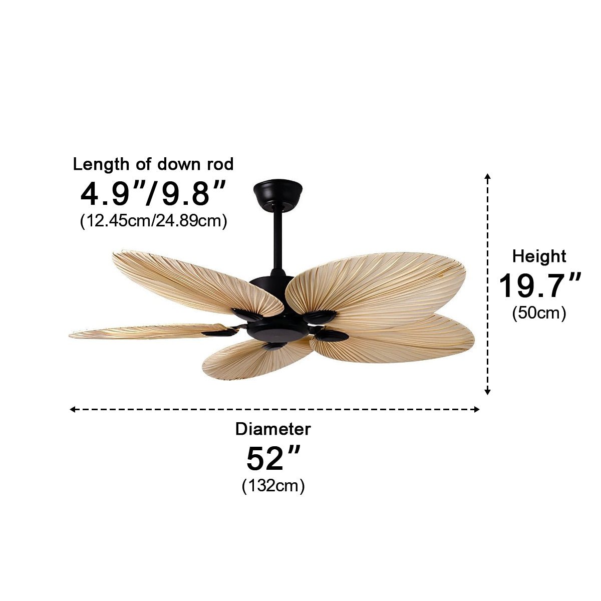 52-Inch Remote Control Tropical Leaf Ceiling Fan with Whisper-Quiet DC Motor for Bedrooms, Living Rooms | Natural Brown Palm Style Cooling F