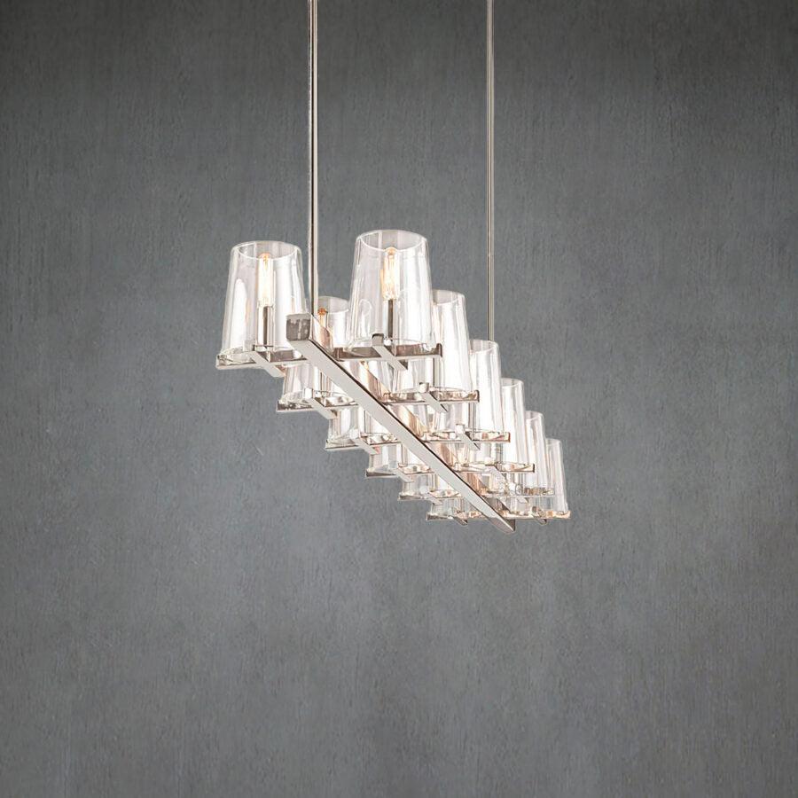 Linear Crystal Chandelier 49-60 Inch X-Frame Dining Room Ceiling Light Brass Nickel Bronze Kitchen Island