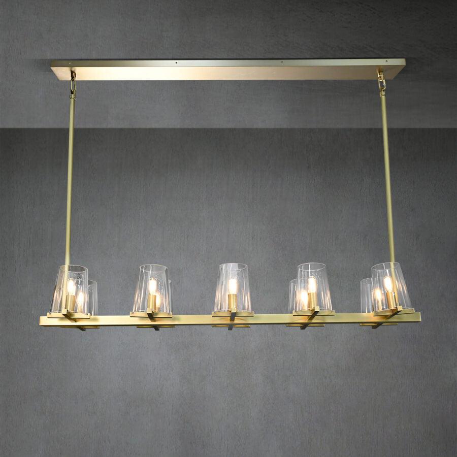 Linear Crystal Chandelier 49-60 Inch X-Frame Dining Room Ceiling Light Brass Nickel Bronze Kitchen Island